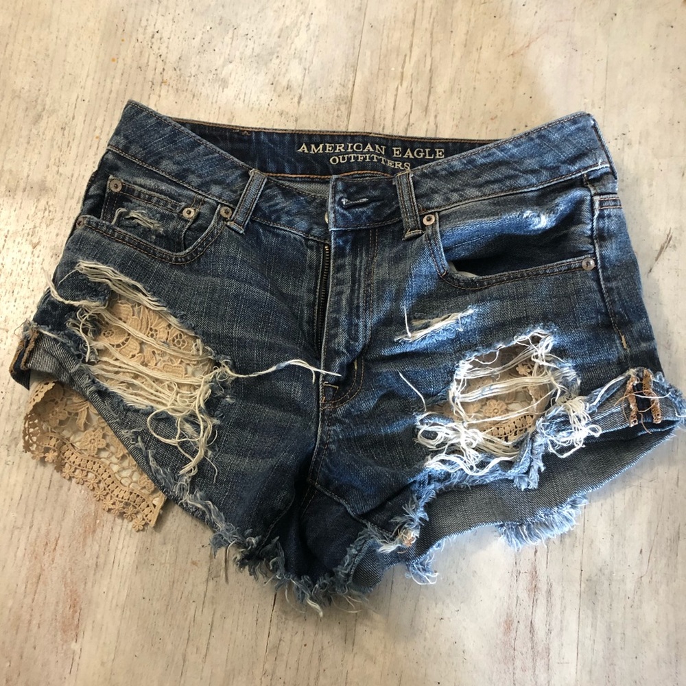 Distressed jean shorts
